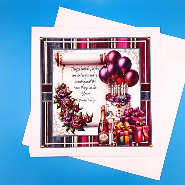 Birthday Card, Decoupage, 21st,18th,Mother, Wife, Sister, D