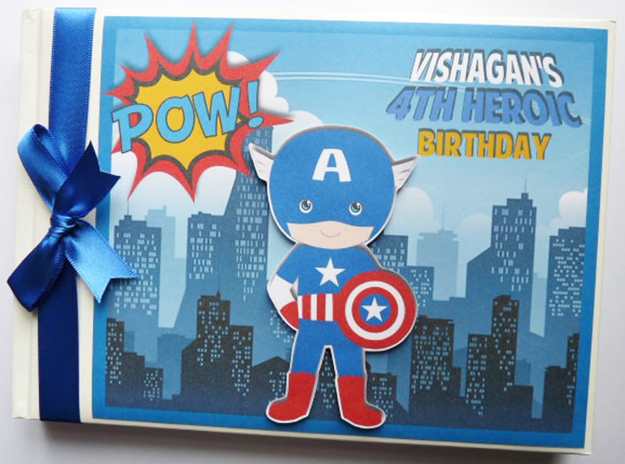 Captain America birthday guest book, superman birthday party gift