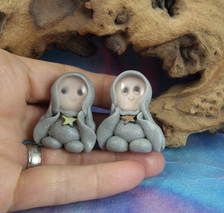 Sale Pair of Astral Astronaut Gnomes with glass visors OOAK Sculpt Ann Galvin