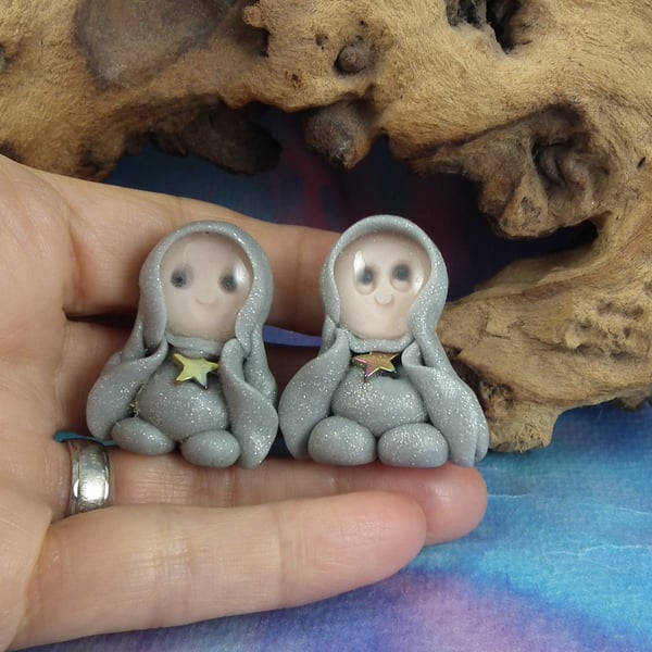 Sale Pair of Astral Astronaut Gnomes with glass visors OOAK Sculpt Ann Galvin