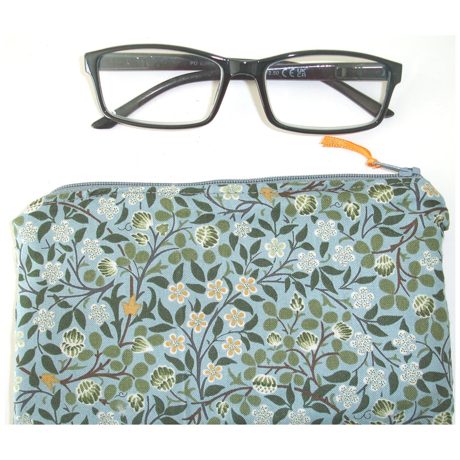 William Morris Glasses Case With Zip Clover Grey and Orange