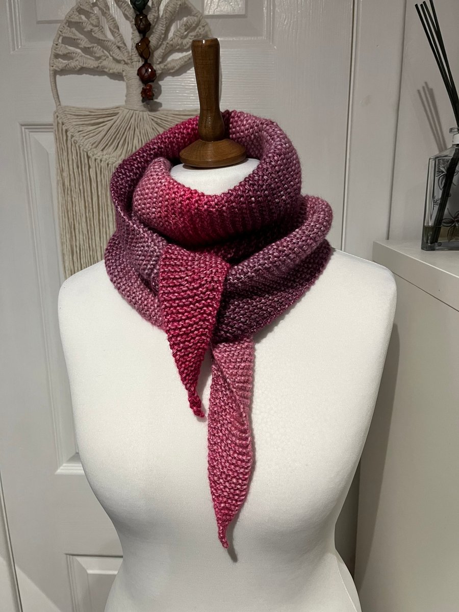 Pink and Violet toned scarf wrap triangular scarf 140cms long 