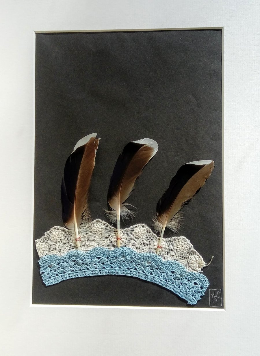 Feather Crown: Textile Collage with Lace and Feathers