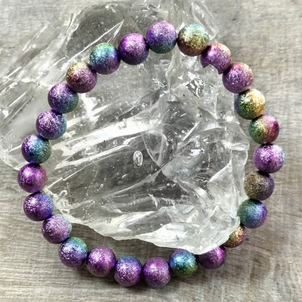 BR455 Purple rainbow miracle bead stretchy bracelet