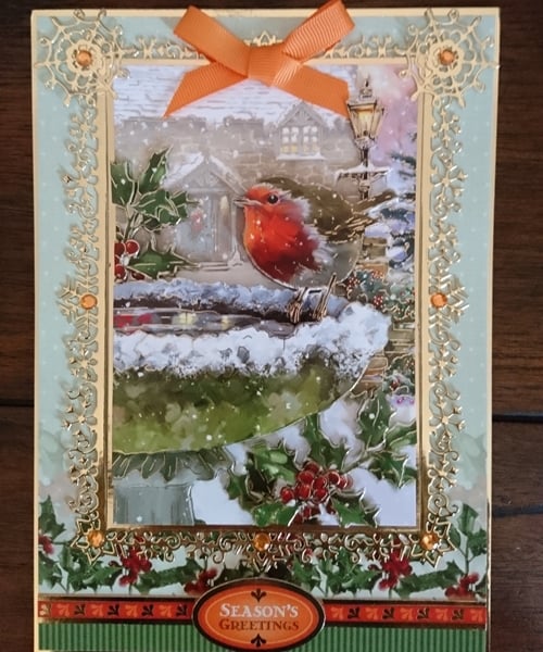 Christmas Card Xmas Robin Redbreast Season's Greetings 3D Luxury Handmade Card