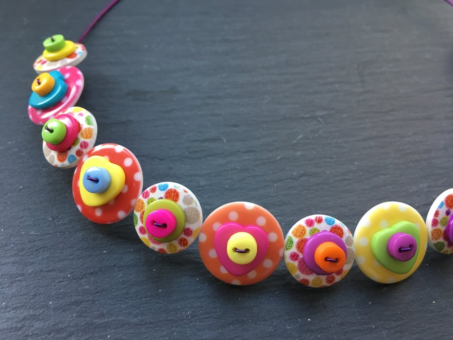 Rainbow Button Choker Necklace Hearts