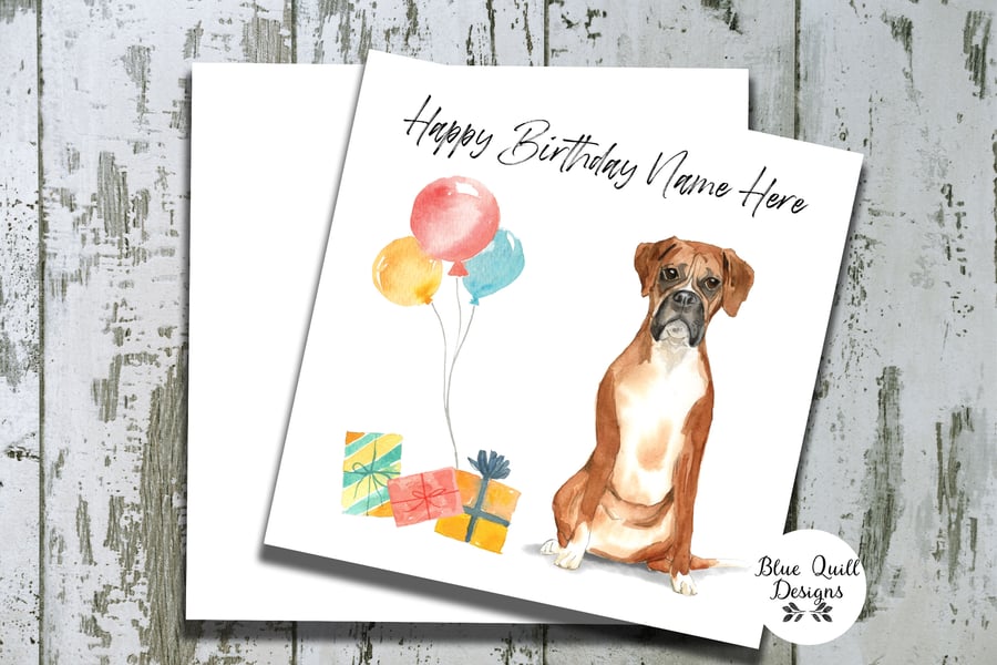 Boxer Dog Watercolour Print Personalised Birthday Card