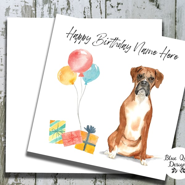 Boxer Dog Watercolour Print Personalised Birthday Card