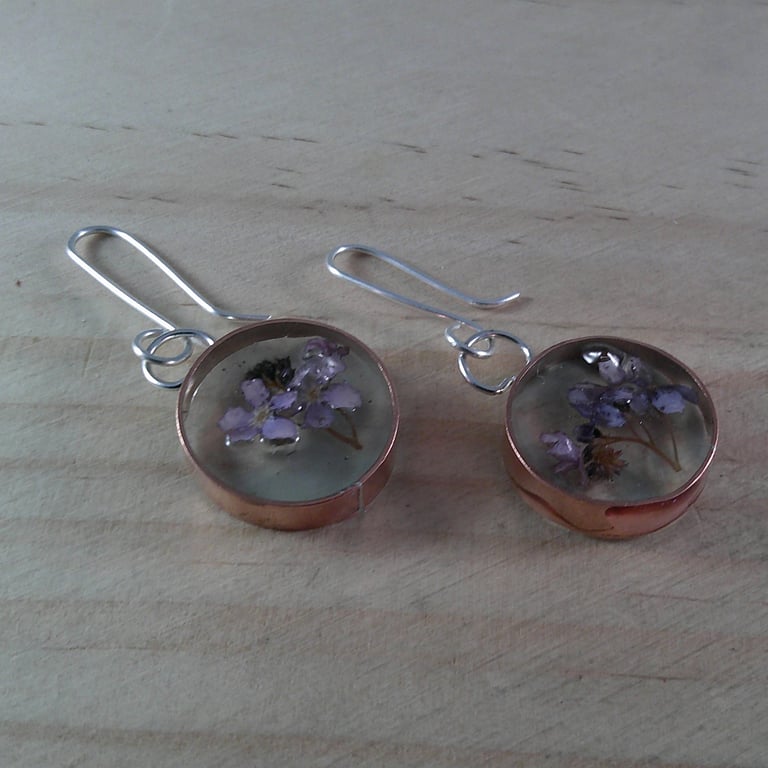 Copper and Sterling Silver Forget Me Not Earrings (SKU261124)