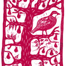 A Partridge In A Pear Tree Christmas card, linocut print by John Freeman
