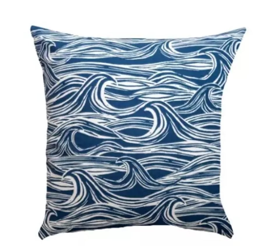 Ocean Waves Seaside Nautical Surf Navy Indigo Blue Cushion Cover 