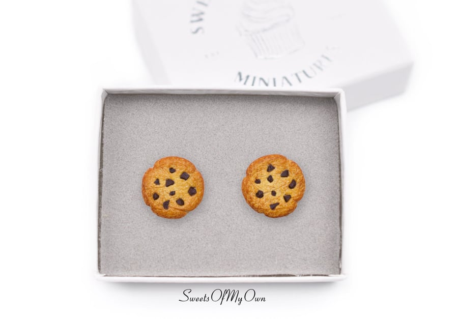 Cookie Earrings - Stud Earrings - Chocolate Chip Cookie Rainbow Cookie