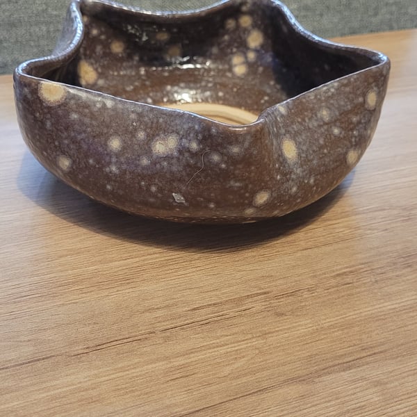 Grey Crater Glaze Shallow Wavy Planter Handmade Pottery