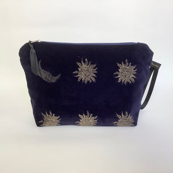 Midnight Blue Sun and Moon velvet makeup bag