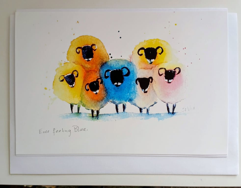 Ewe Feeling Blue Signed print card