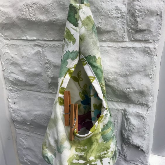 Green Cotton Peg Bag, Trees Canvas Fabric Lined Wigwam Peg Storage Bag
