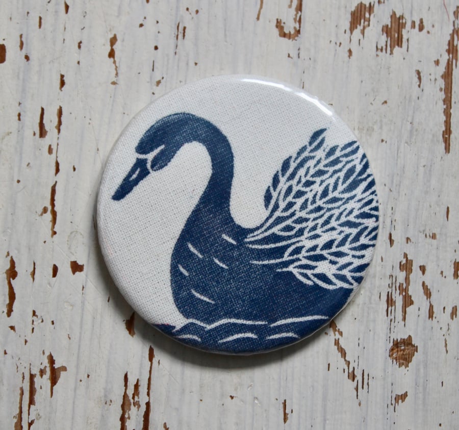 Hand Printed Swan Pocket Mirror