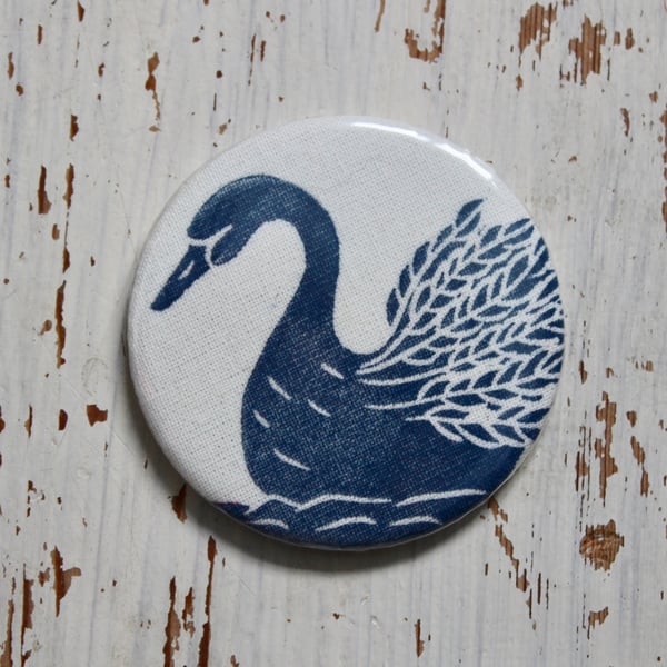 Hand Printed Swan Pocket Mirror