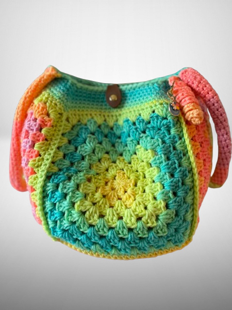 Crochet Bag Neon Rainbow Large Shoulder Bag Fully Lined 