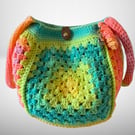 Crochet Bag Neon Rainbow Large Shoulder Bag Fully Lined 