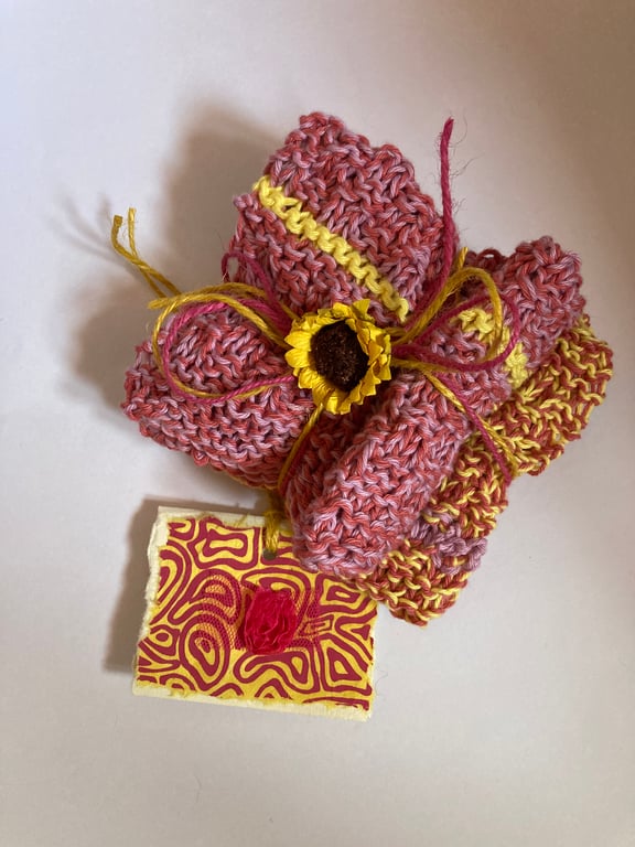Bundle of eco friendly hand knitted cotton dishcloths 