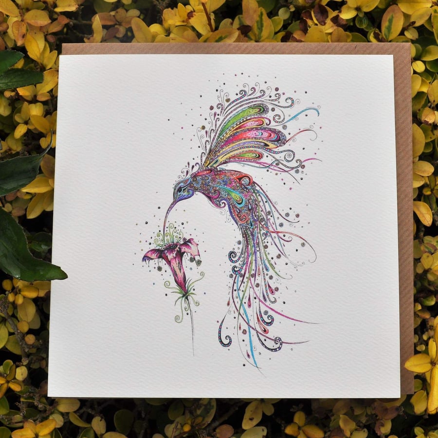 Swirly Hummingbird greeting card