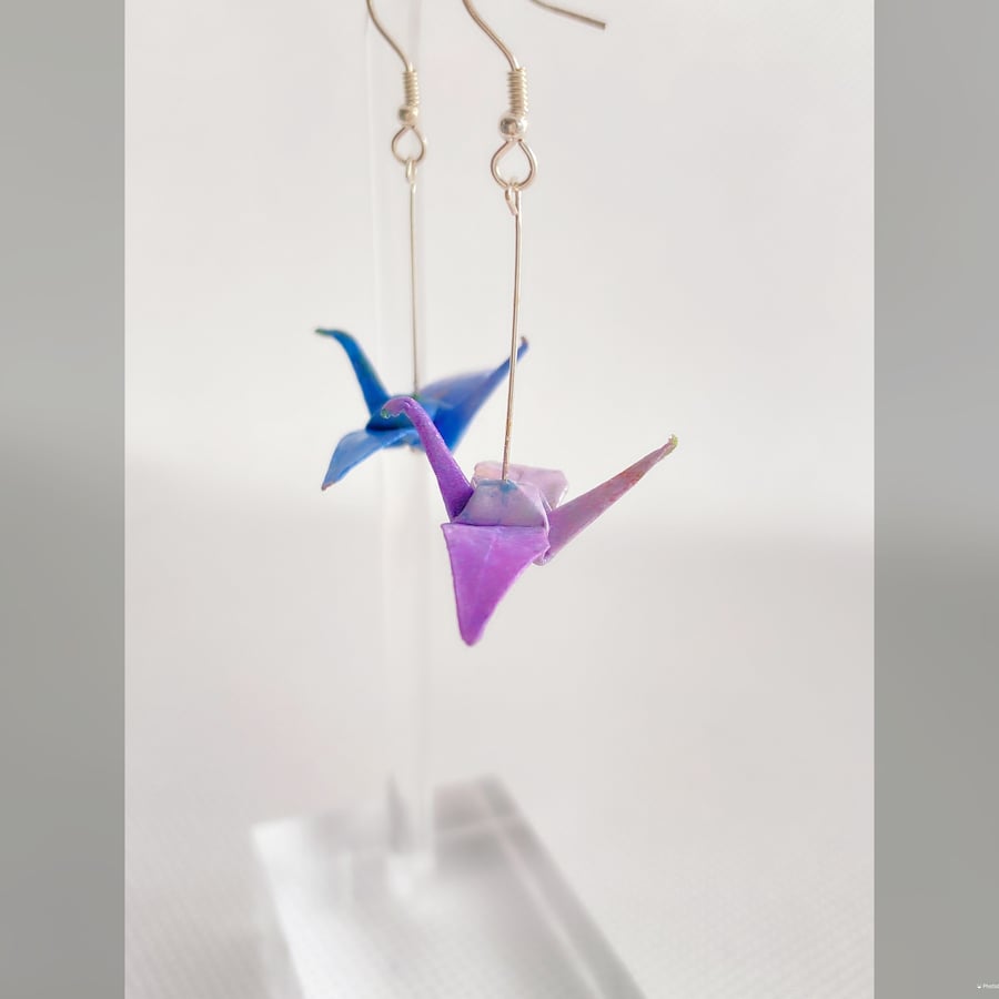 Origami Crane Earrings, Paper Crane Earrings, Paper Bird Earrings, Free UK Post