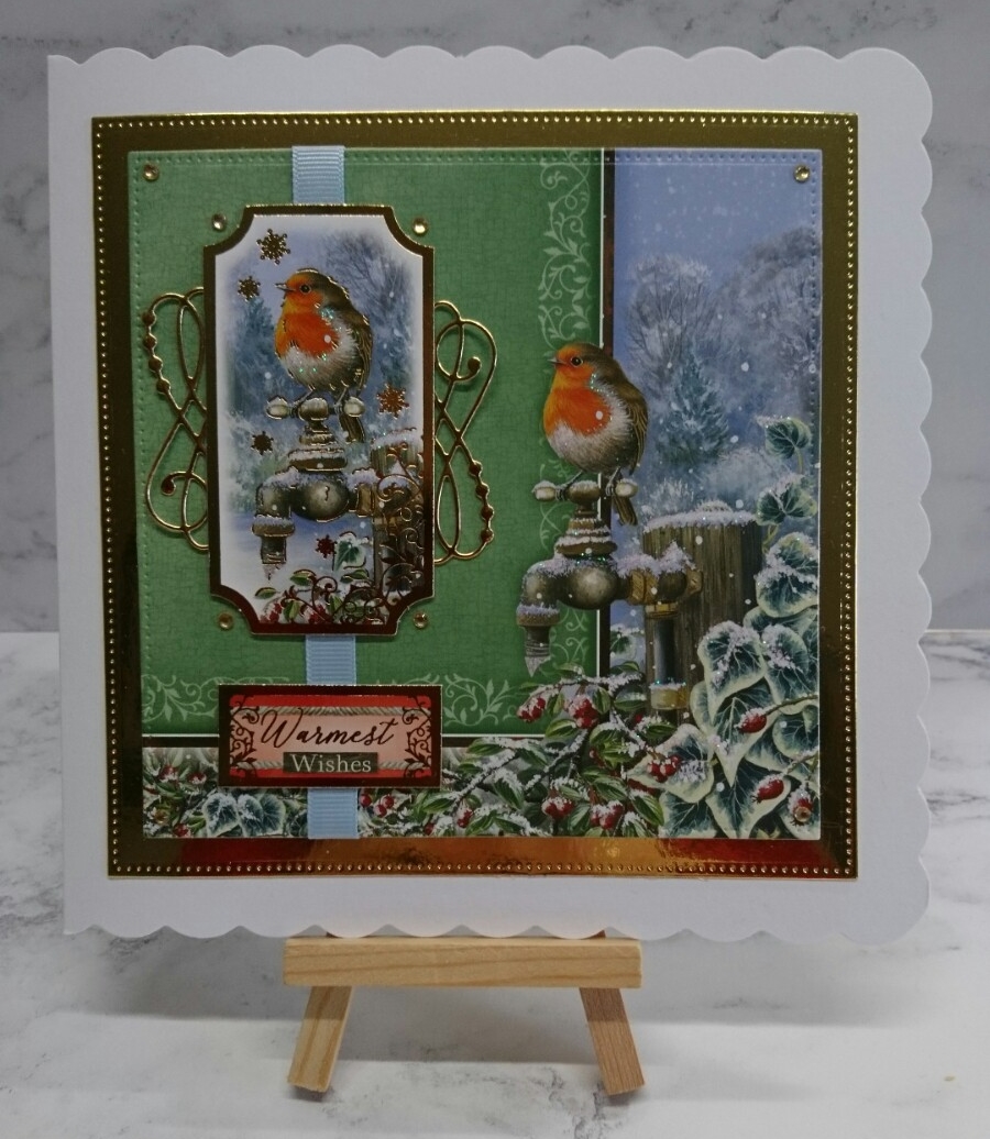 Christmas Card Warmest Wishes Robin Garden Tap Snow 3D Luxury Handmade 