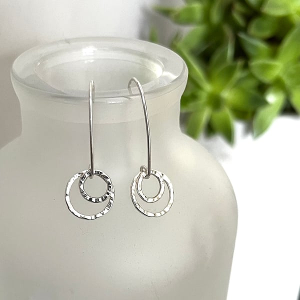 Double Sterling Silver Hammered Circle Hook Wire Earrings