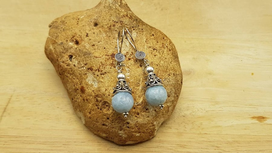 Rare blue Celestite cone earrings. Dangle Drop earring