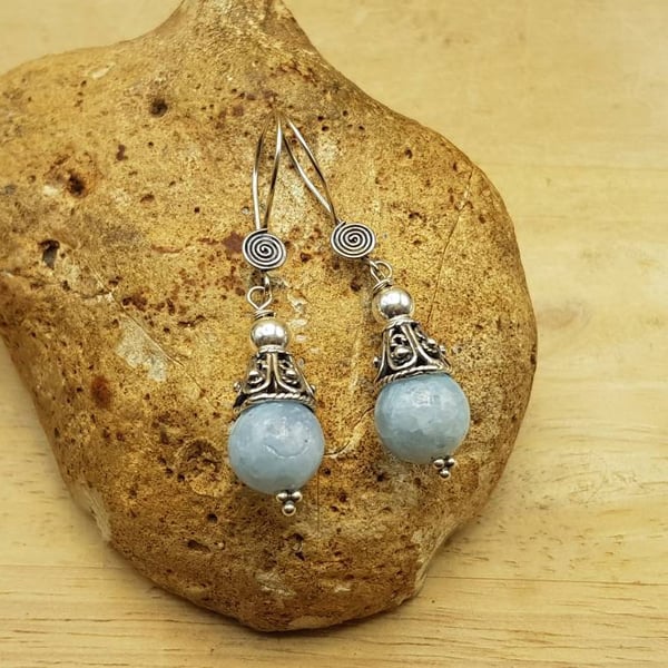 Rare blue Celestite cone earrings. Dangle Drop earring