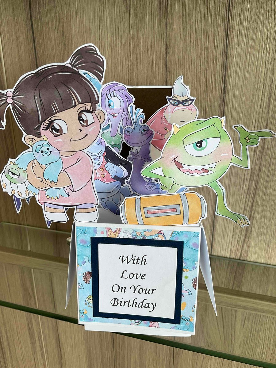 Personalised 3d Pop Up Box Card Monsters Inc Disney Style Birthday Card 