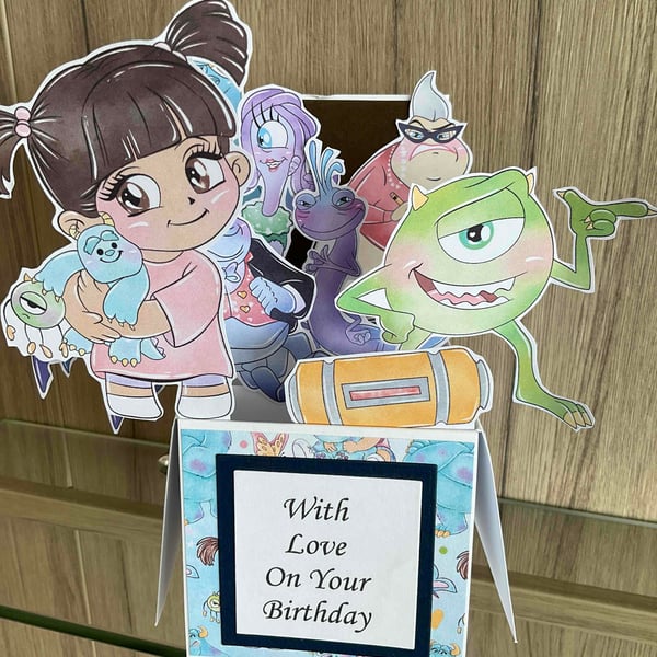 Personalised 3d Pop Up Box Card Monsters Inc Disney Style Birthday Card 