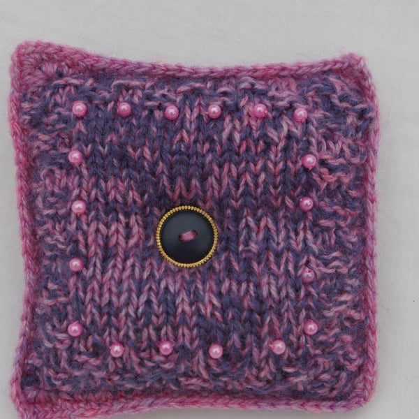 Pin Cushion Hand Knitted in Pink and Purple