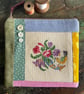 Bird and flowers cross stitch and patchwork of scraps zip pouch