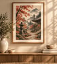 Autumn Temple Garden Wall Art - Japandi Retreat Print (Physical Print)