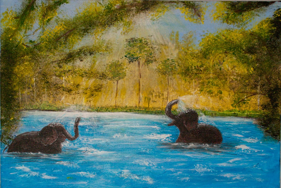 Original acrylic playful elephant painting