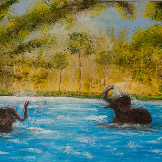 Original acrylic playful elephant painting
