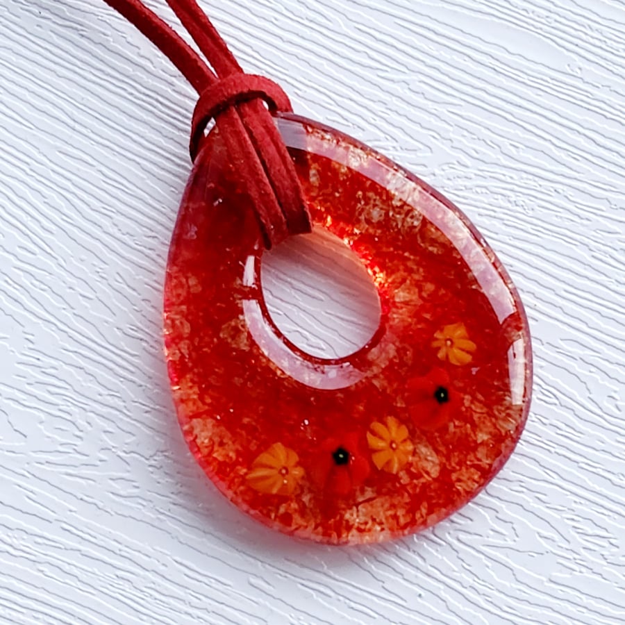 Fused Glass Pendant on Soft Suede