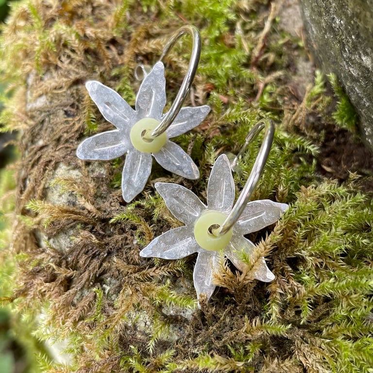 Sterling silver and lemon jasper Flower hoop earrings