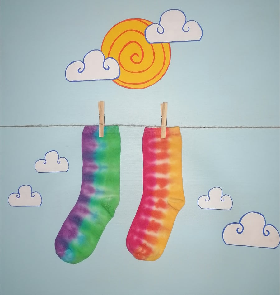 Purposefully odd tie dye socks for kids