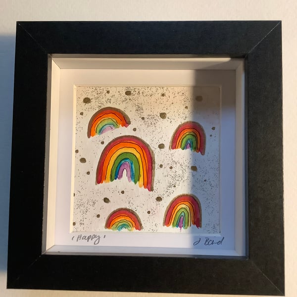 Happy. Rainbow painting. Original art. Colourful. 
