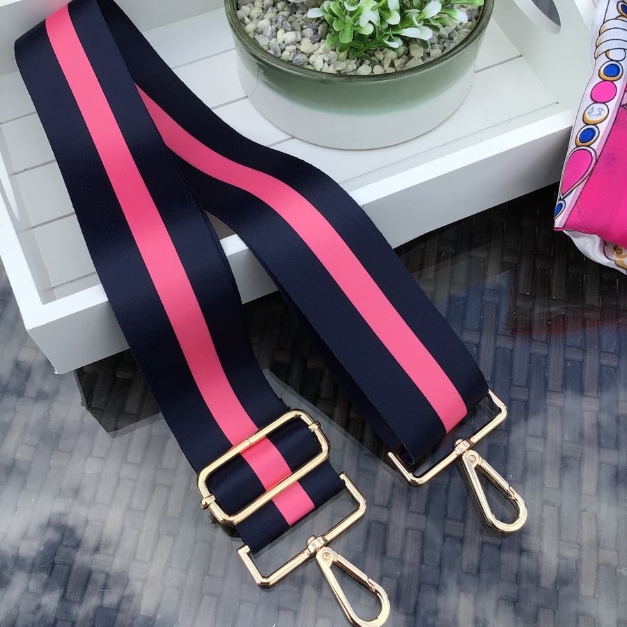 Navy and Pink bag strap - crossbody replacement Bag Strap