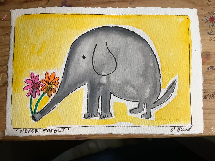 Never forget. Elephant illustration. Original art.