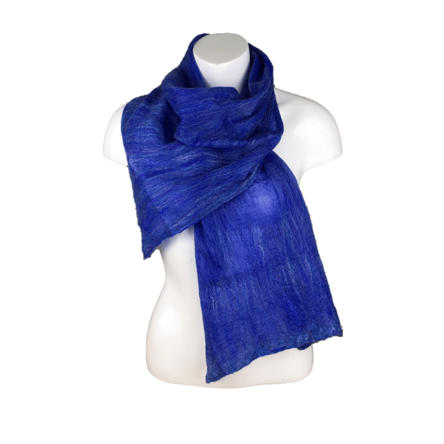 Merino wool and silk nuno felted scarf in blue