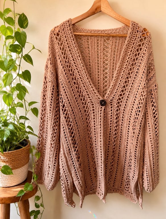 Crochet Lacy Cardigan 100% Cotton 