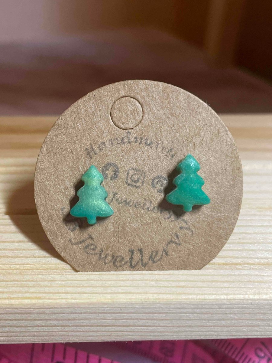 Handmade Polymer Clay Christmas Tree Studs