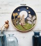 Moongazing Hare Hoop with hand embroidery