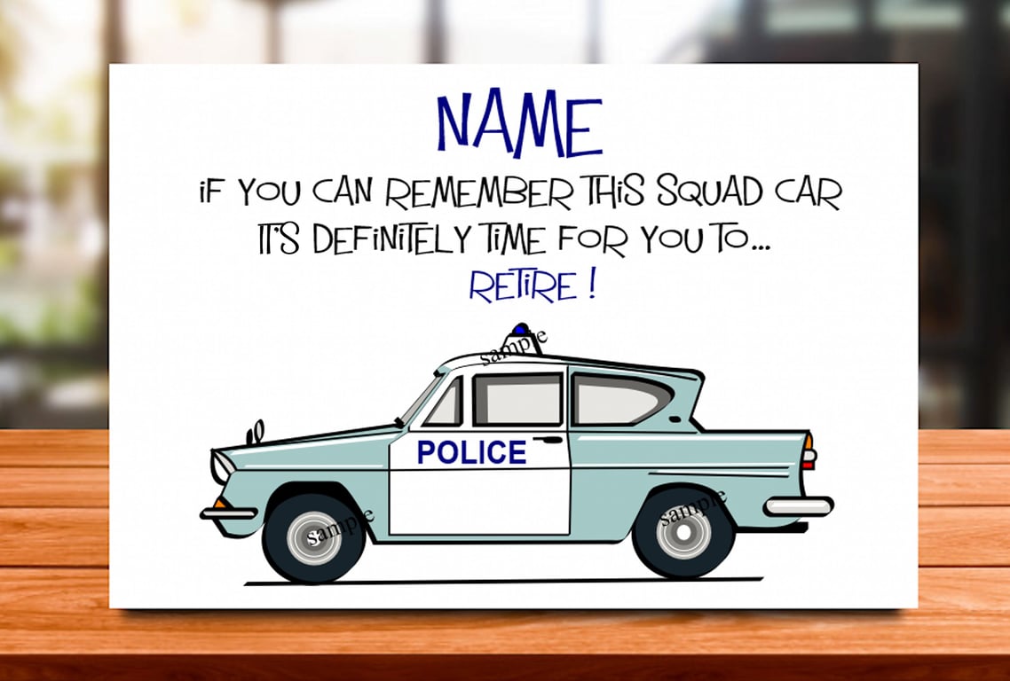 Personalised Police Retirement Card, Squad Car Design