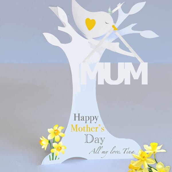 Personalised 3D Paper Cut Popup Mother's day Card with Daffodil detail.
